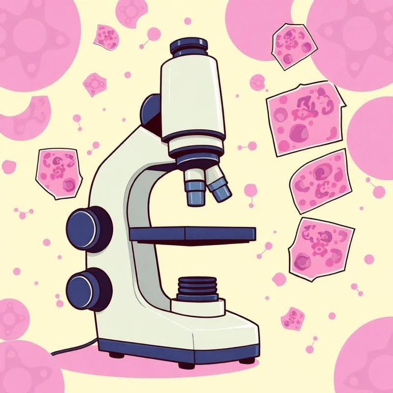 Pathology microscope with cell slides illustration